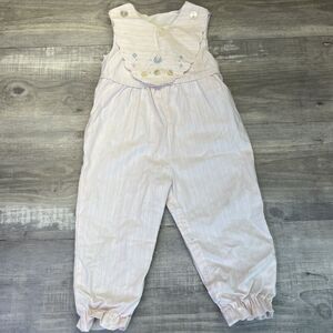 THOMAS Pink Striped Embroidered Flowers Tank Top Romper Sz 12 Months Vintage 80s